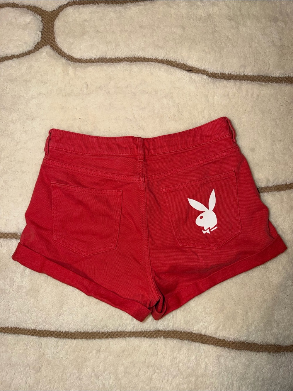 Playboy by PacSun Women’s Size 28 Red Denim Cuffed Shorts Bunny Logo Y2K